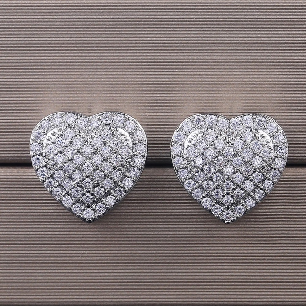Silver Crystal Heart Stud Earrings - Picture 7 of 10